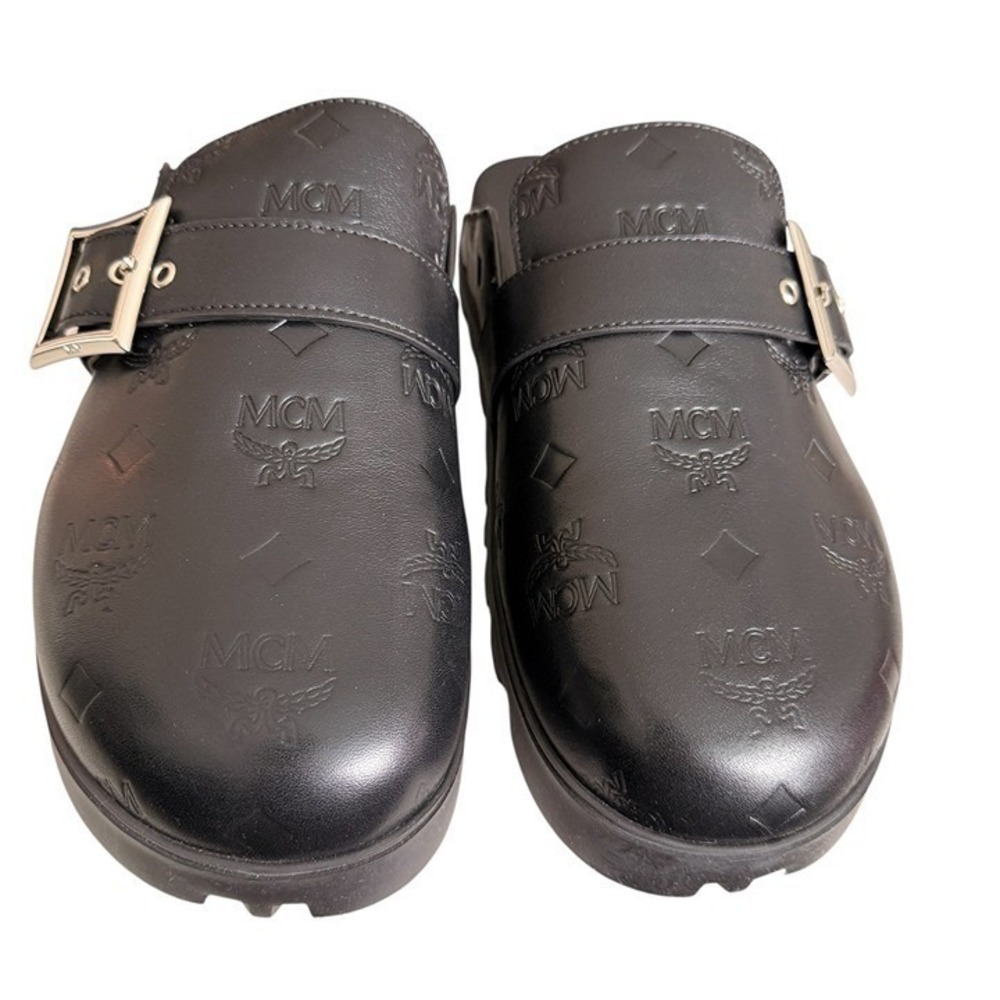 MCM Leather Men's Buckle Clogs (Flat‎ Mule In Black) Sizes 42